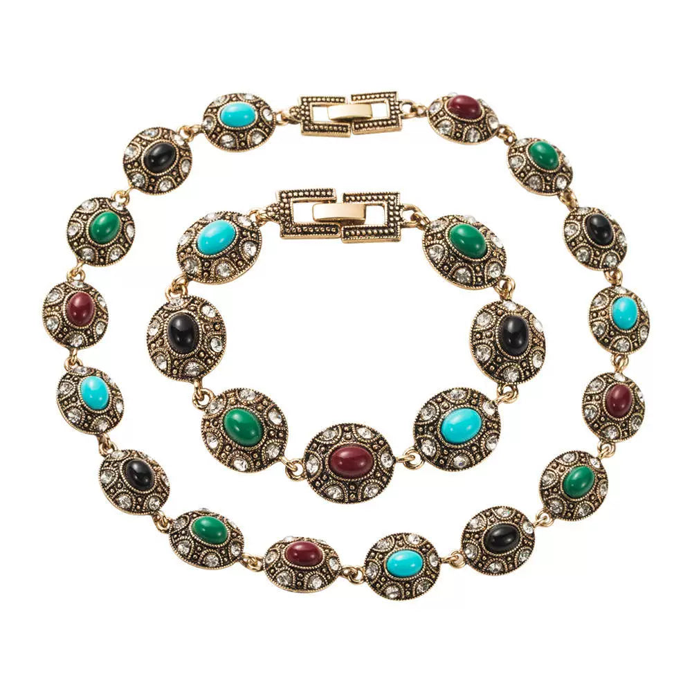 Vintage Alloy with Colored Resin Bracelet Necklace