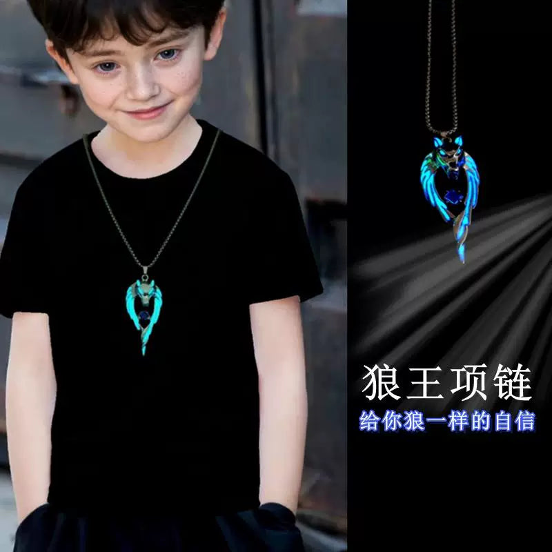 Wolf King Flame Dragon Pterosaur Children's Glow Pendant Necklace