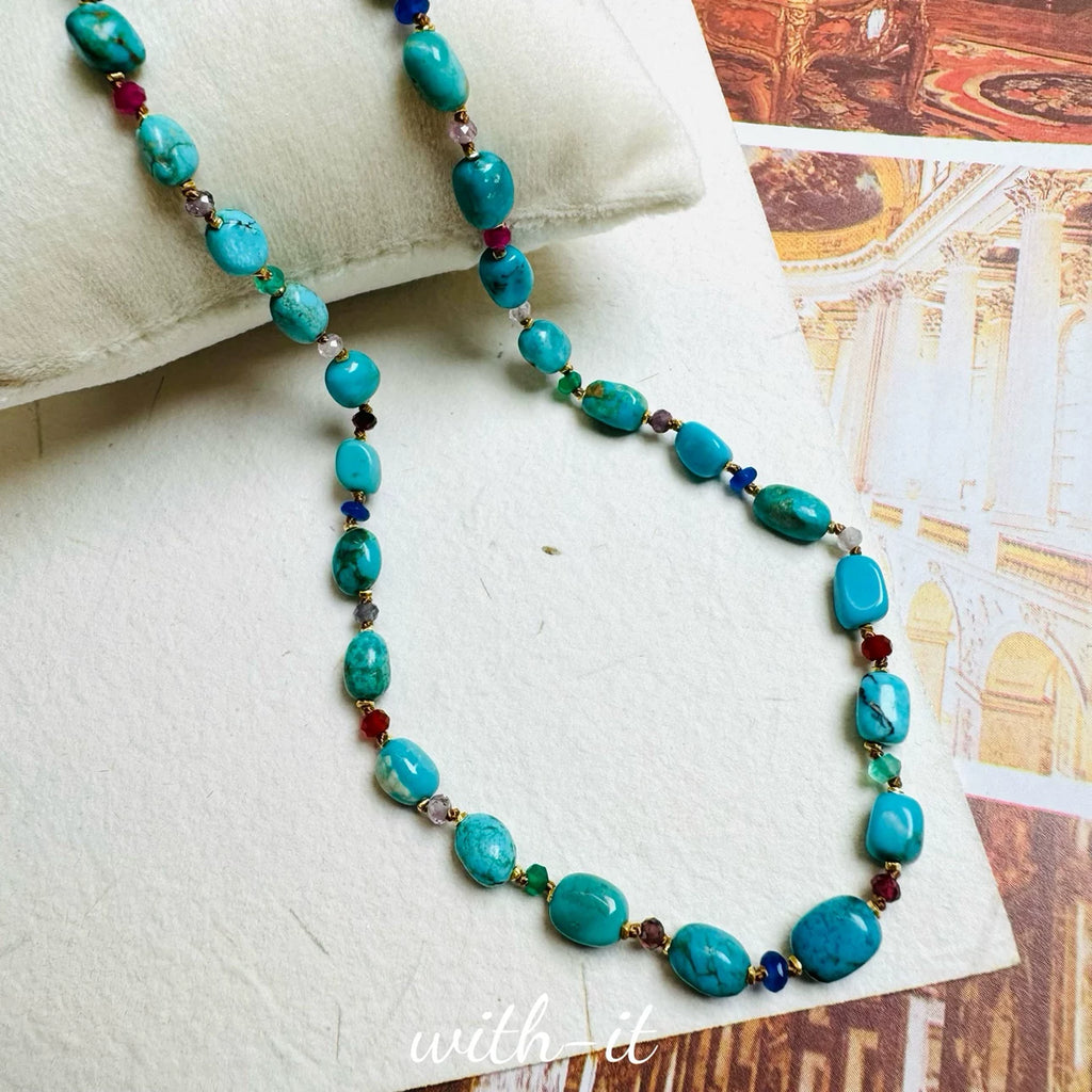 Turquoise Necklace Hand-woven Colorful Bead String
