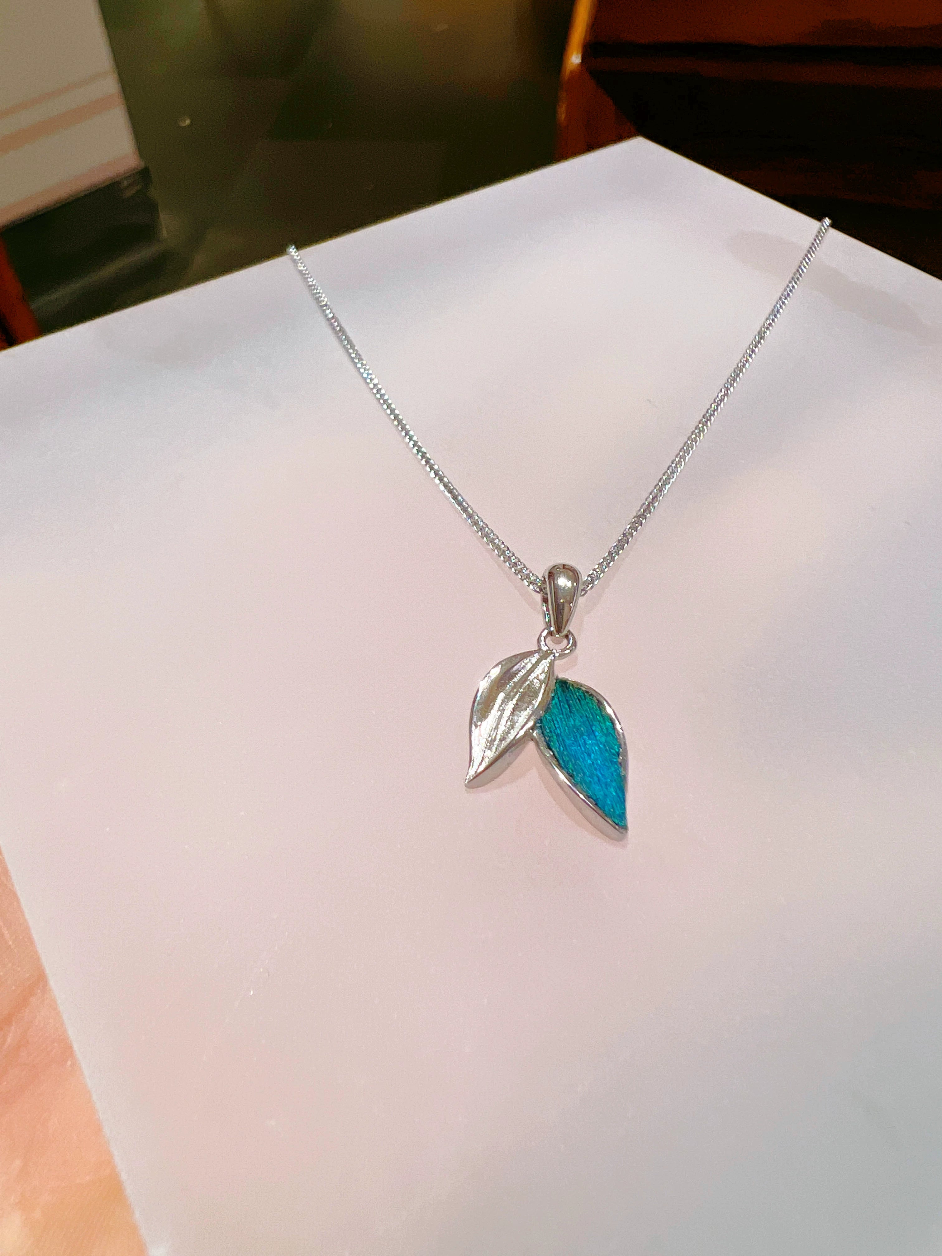 Peacock Feather Dotting Craft S925 Silver Necklace