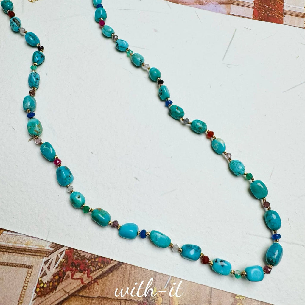 Turquoise Necklace Hand-woven Colorful Bead String
