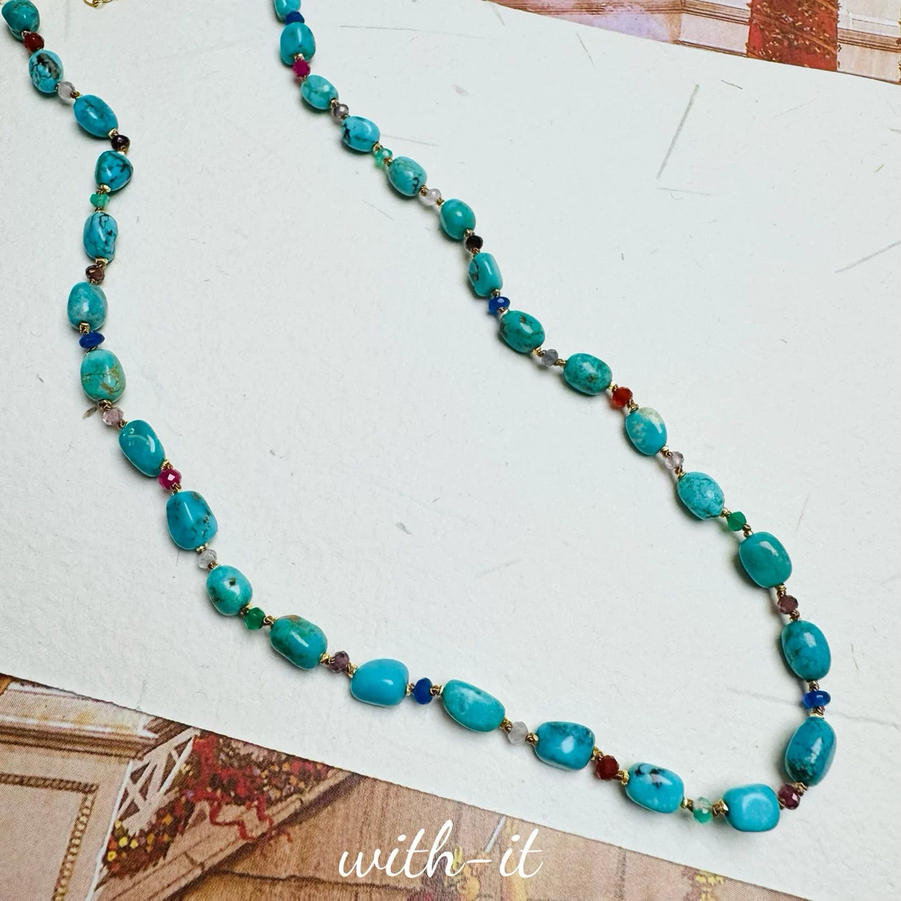 Turquoise Necklace Hand-woven Colorful Bead String