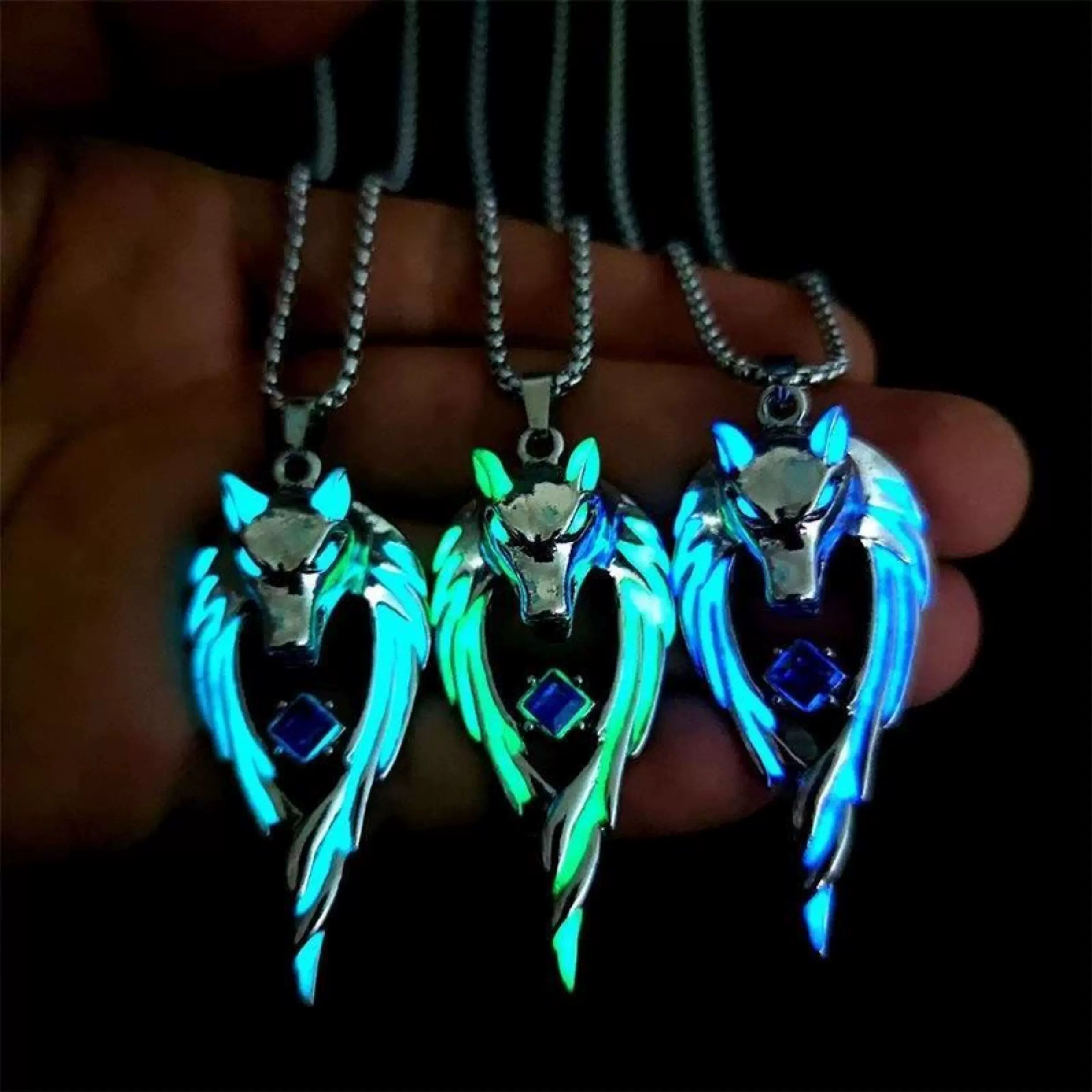 Wolf King Flame Dragon Pterosaur Children's Glow Pendant Necklace