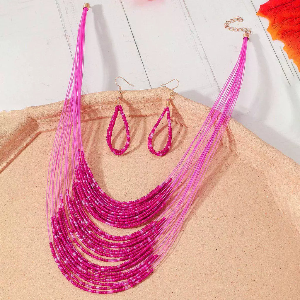 Multi-layer rice bead necklace earrings set