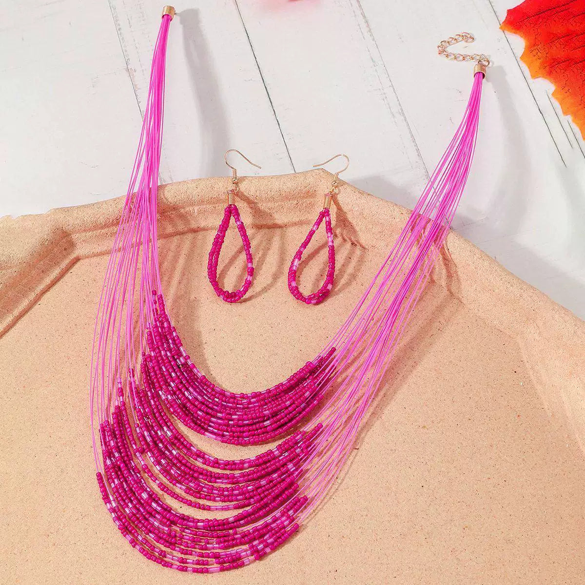 Multi-layer rice bead necklace earrings set