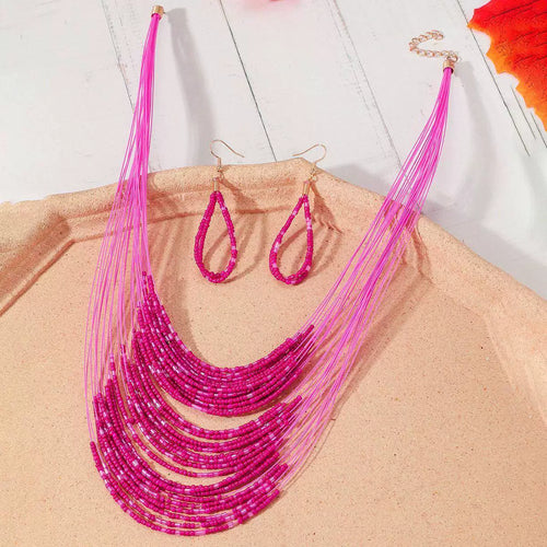 Multi-layer rice bead necklace earrings set