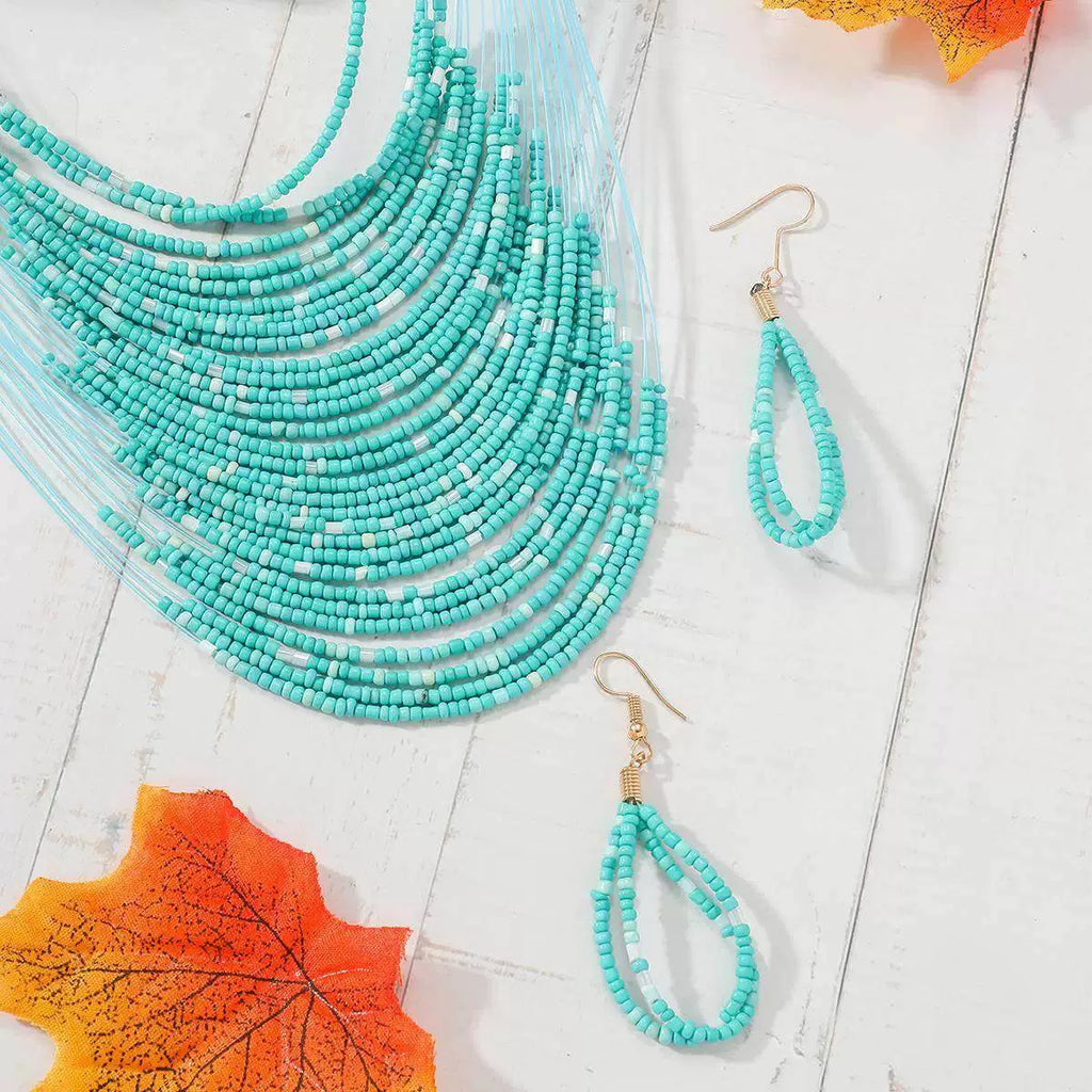 Multi-layer rice bead necklace earrings set