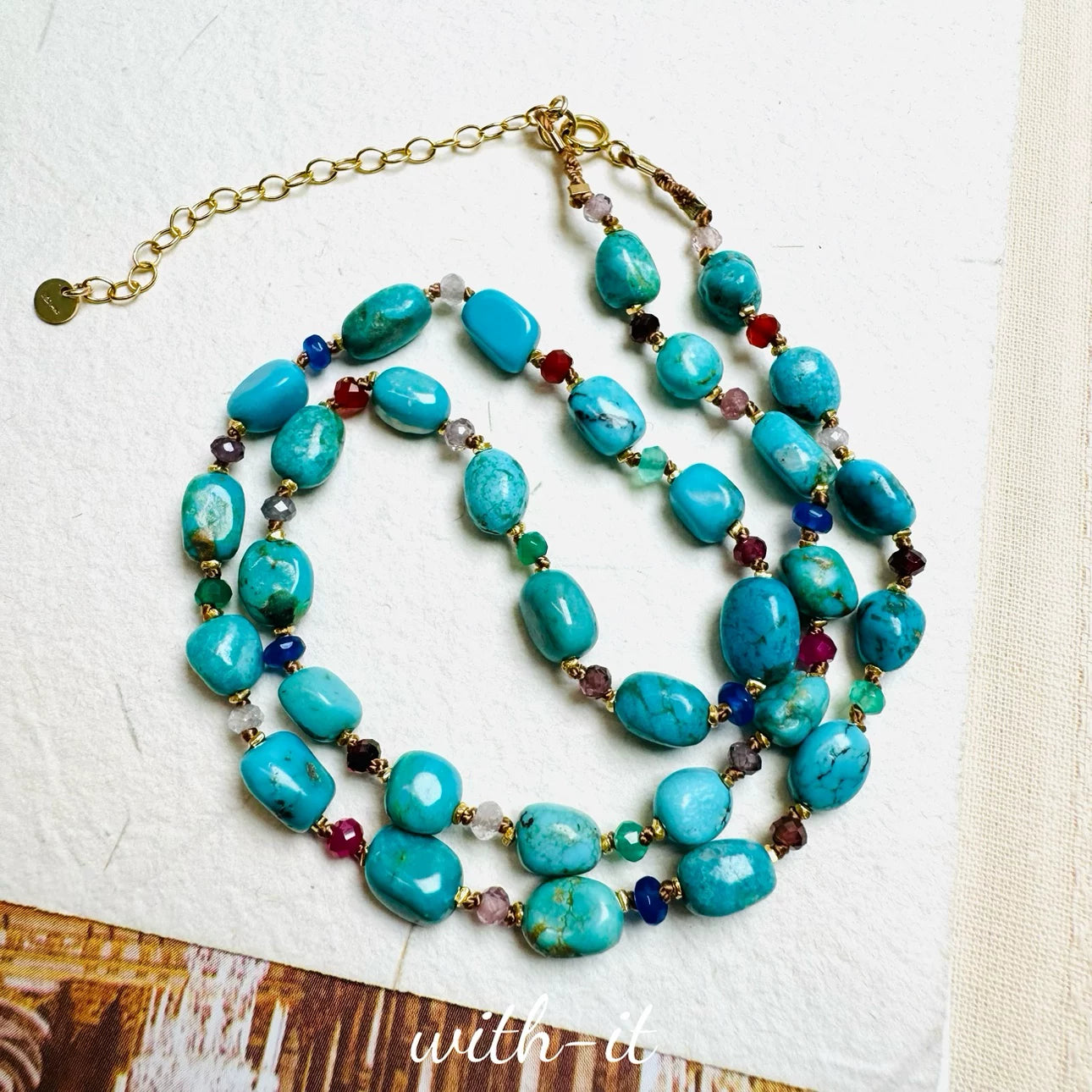 Turquoise Necklace Hand-woven Colorful Bead String