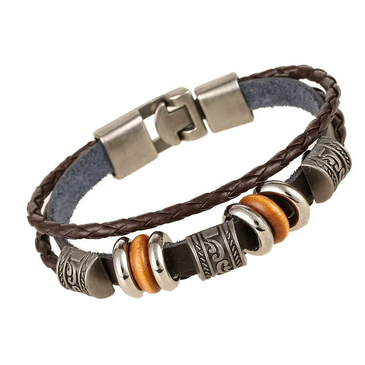 Retro Simple Beaded Multi-layer Leather Bracelet