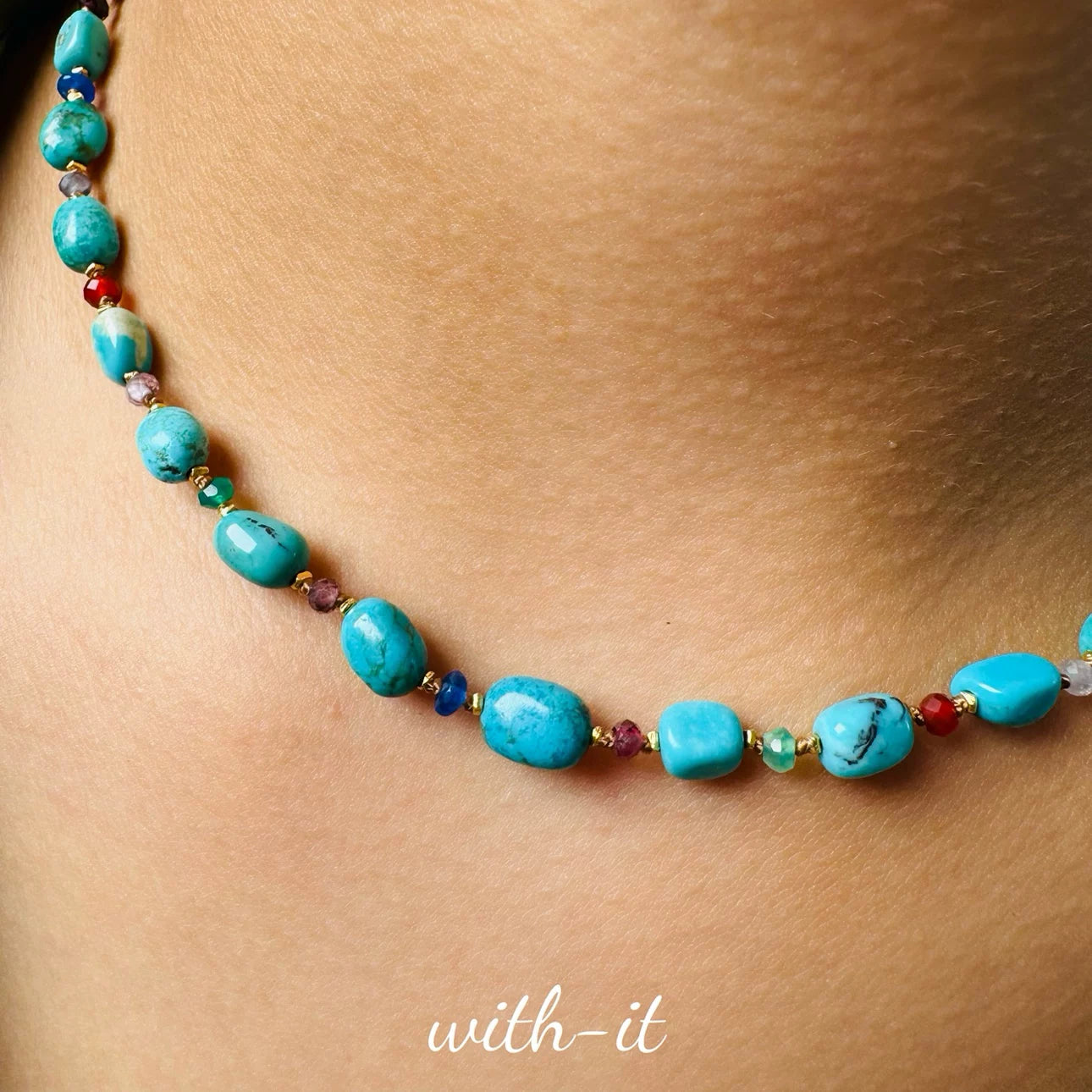 Turquoise Necklace Hand-woven Colorful Bead String