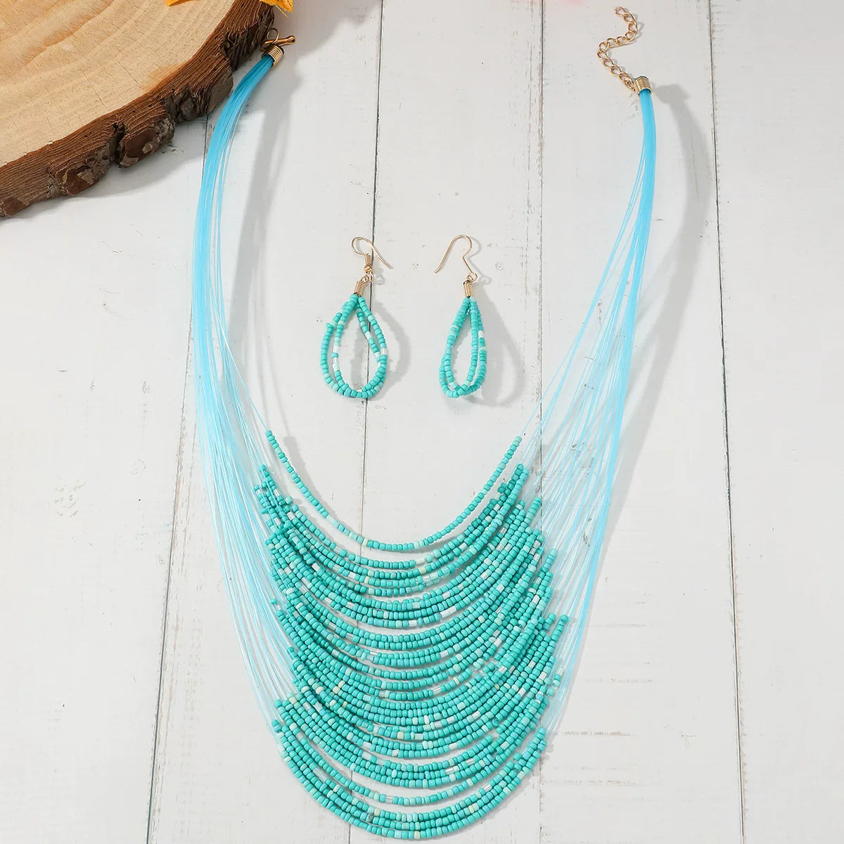 Multi-layer rice bead necklace earrings set