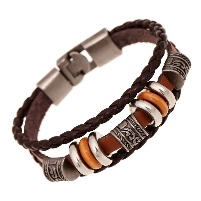 Retro Simple Beaded Multi-layer Leather Bracelet