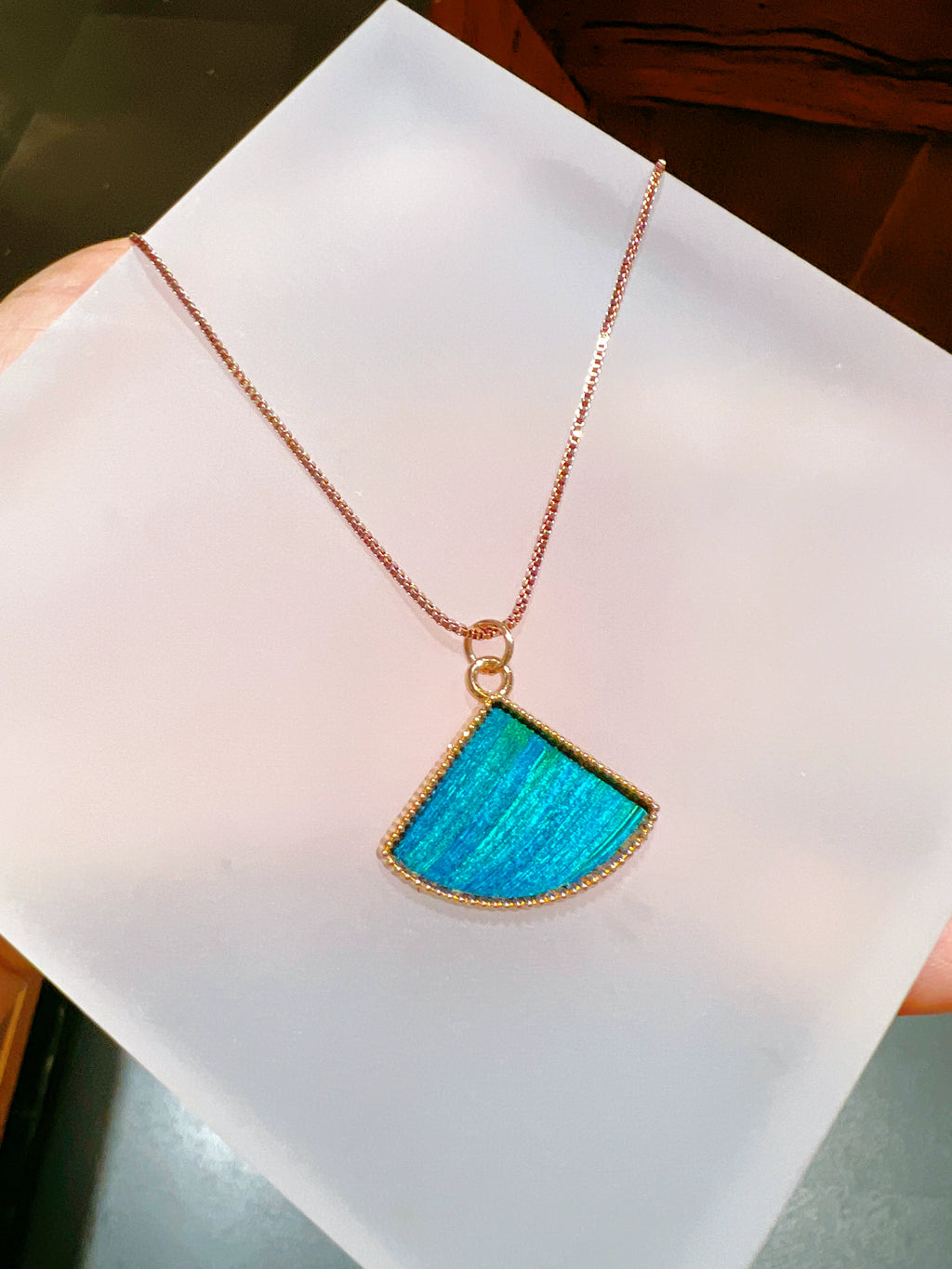 Peacock feather green craft necklace