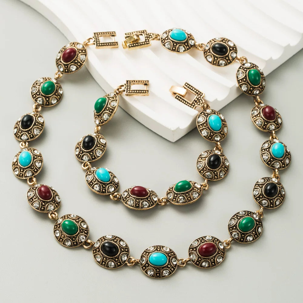 Vintage Alloy with Colored Resin Bracelet Necklace